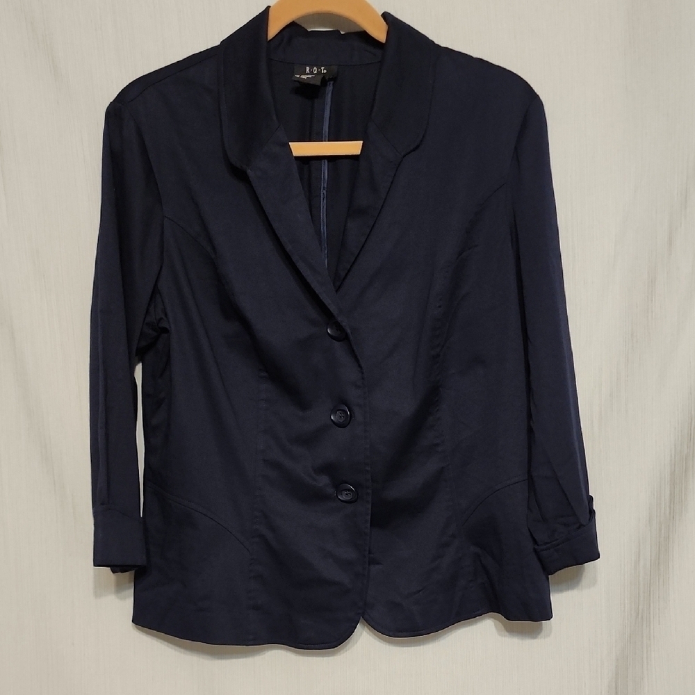 R.Q.T Women’s Navy Blue Lightweight Blazer Notched Lapel 3 Button Career Jacket